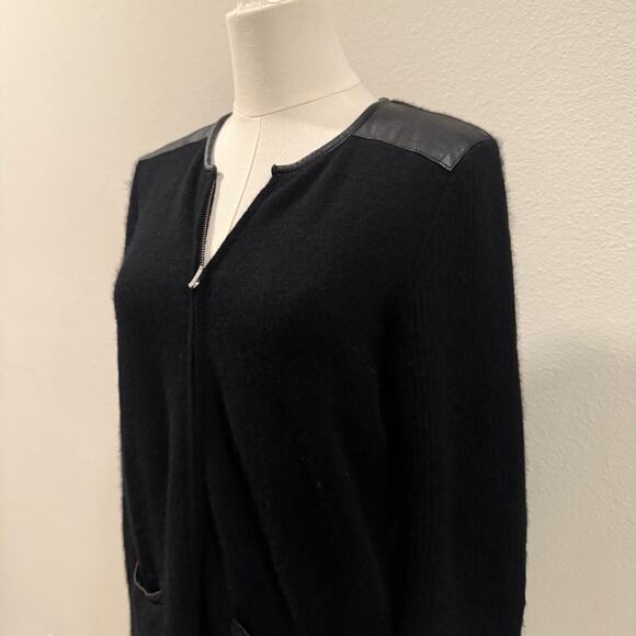 Charter Club Luxury Cashmere Leather Trim Zip Cardigan Sweater Black Women M - Picture 4 of 7